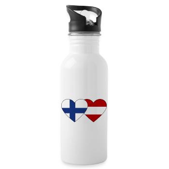 Finland Austria Flag Heart - Water bottle with straw - white - Right