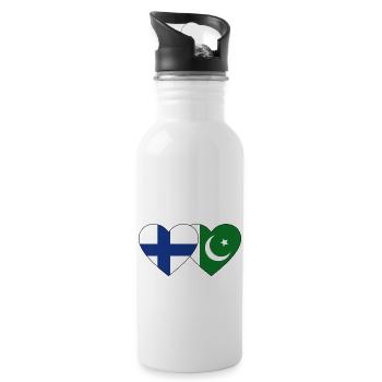 Finland Pakistan Flag Heart - Water bottle with straw - white - Right