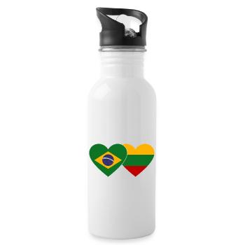 Brésil Lituanie Drapeau Coeur - Gourde avec paille intégrée - blanc - Droite