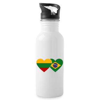 Lithuania Brazil Flag Heart - Water bottle with straw - white - Right