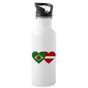 Brazil Latvia Flag Heart - Water bottle with straw - white - Right