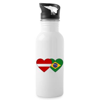 Latvia Brazil Flag Heart - Water bottle with straw - white - Right