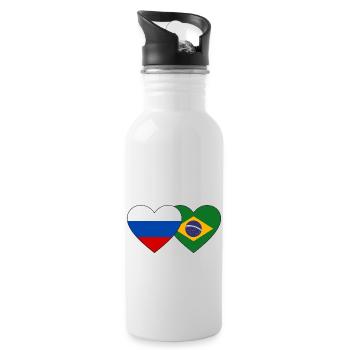 Russia Brazil Flag Heart - Water bottle with straw - white - Right