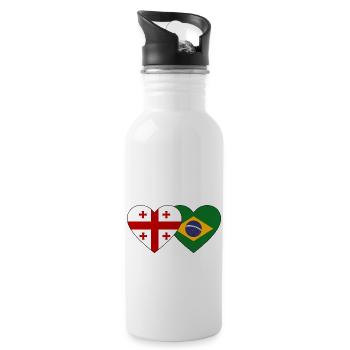 Georgia Brazil Flag Heart - Water bottle with straw - white - Right