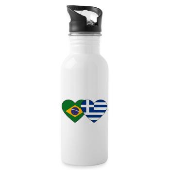 Brésil Grèce Drapeau Coeur - Gourde avec paille intégrée - blanc - Droite