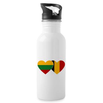 Lithuania Belgium Flag Heart - Water bottle with straw - white - Right