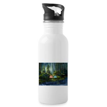 hugadino Dinos im Wald, süßer Dinosaurier, Liebe - Trinkflasche mit integriertem Trinkhalm - Weiß - Rechts