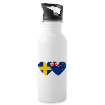 Schweden Neuseeland Flagge Herz - Trinkflasche mit integriertem Trinkhalm - Weiß - Rechts