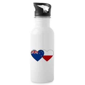 Neuseeland Polen Flagge Herz - Trinkflasche mit integriertem Trinkhalm - Weiß - Rechts