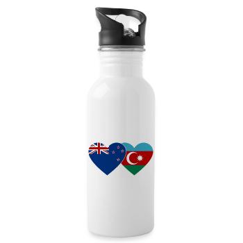 Neuseeland Aserbaidschan Flagge Herz - Trinkflasche mit integriertem Trinkhalm - Weiß - Rechts
