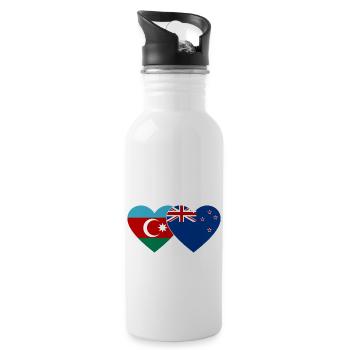Aserbaidschan Neuseeland Flagge Herz - Trinkflasche mit integriertem Trinkhalm - Weiß - Rechts