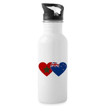 Marokko Neuseeland Flagge Herz - Trinkflasche mit integriertem Trinkhalm - Weiß - Rechts