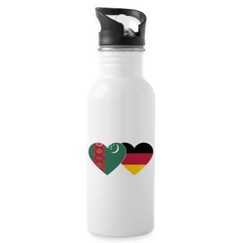 Turkmenistan Deutschland Flagge Herz - Trinkflasche mit integriertem Trinkhalm - Weiß - Rechts