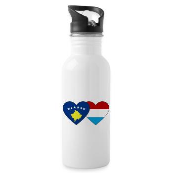 Kosovo Luxemburg Flagge Herz - Trinkflasche mit integriertem Trinkhalm - Weiß - Rechts