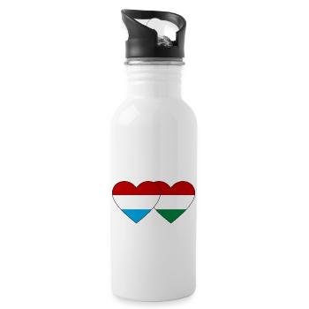 Luxembourg Hungary Flag Heart - Water bottle with straw - white - Right