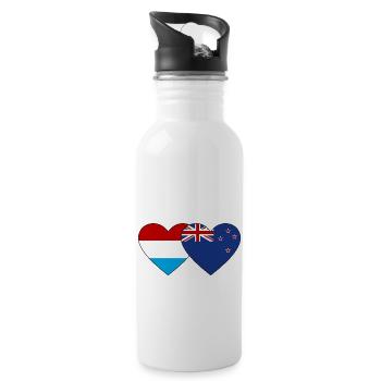 Luxembourg New Zealand Flag Heart - Water bottle with straw - white - Right