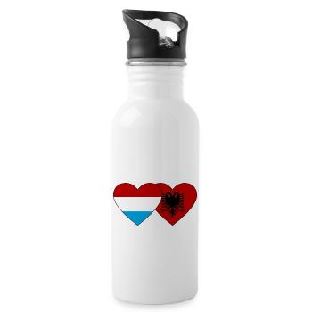 Luxemburg Albanien Flagge Herz - Trinkflasche mit integriertem Trinkhalm - Weiß - Rechts