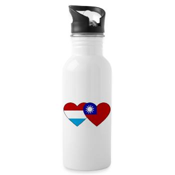 Luxembourg Taiwan Flag Heart - Water bottle with straw - white - Right