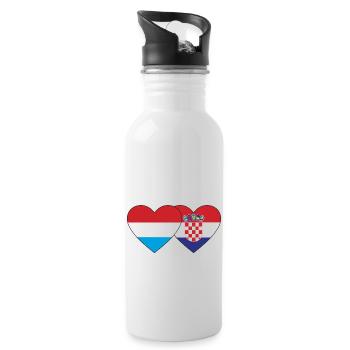 Luxembourg Croatia Flag Heart - Water bottle with straw - white - Right