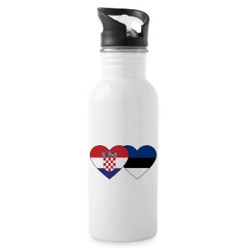 Croatia Estonia flag heart - Water bottle with straw - white - Right