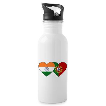 India Portugal Flag Heart - Water bottle with straw - white - Right