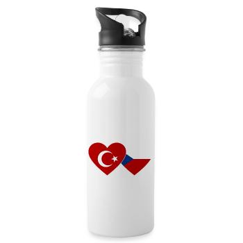 Türkei Tschechien Flagge Herz - Trinkflasche mit integriertem Trinkhalm - Weiß - Rechts