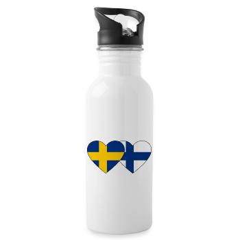 Suède Finlande Drapeau Coeur - Gourde avec paille intégrée - blanc - Droite