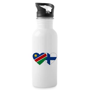 Namibia Finnland Flagge Herz - Trinkflasche mit integriertem Trinkhalm - Weiß - Rechts