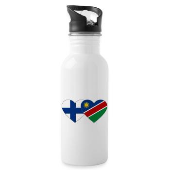 Finnland Namibia Flagge Herz - Trinkflasche mit integriertem Trinkhalm - Weiß - Rechts