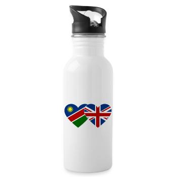 Namibia Great Britain Flag Heart - Water bottle with straw - white - Right