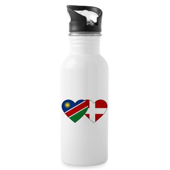 Namibia Dänemark Flagge Herz - Trinkflasche mit integriertem Trinkhalm - Weiß - Rechts