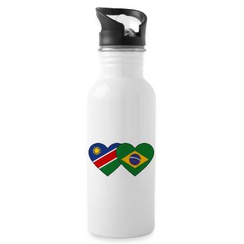 Namibia Brazil Flag Heart - Water bottle with straw - white - Right
