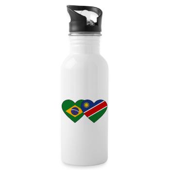 Brasilien Namibia Flagge Herz - Trinkflasche mit integriertem Trinkhalm - Weiß - Rechts