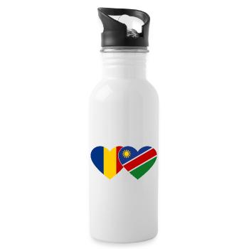 Rumänien Namibia Flagge Herz - Trinkflasche mit integriertem Trinkhalm - Weiß - Rechts