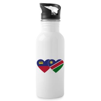 Liechtenstein Namibia Flagge Herz - Trinkflasche mit integriertem Trinkhalm - Weiß - Rechts