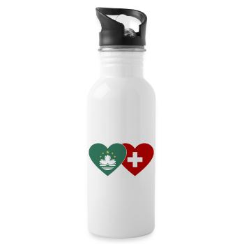 Macau Schweiz Flagge Herz - Trinkflasche mit integriertem Trinkhalm - Weiß - Rechts
