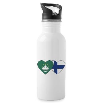 Macau Finnland Flagge Herz - Trinkflasche mit integriertem Trinkhalm - Weiß - Rechts
