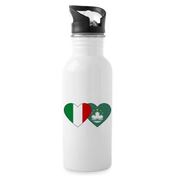 Italien Macau Flagge Herz - Trinkflasche mit integriertem Trinkhalm - Weiß - Rechts