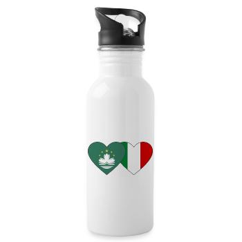 Macau Italien Flagge Herz - Trinkflasche mit integriertem Trinkhalm - Weiß - Rechts
