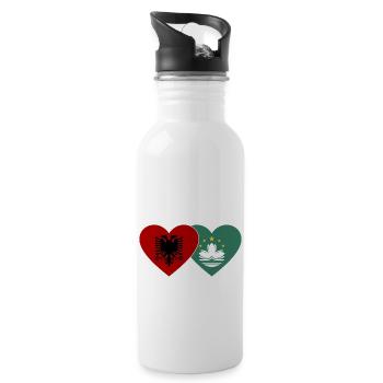 Albanien Macau Flagge Herz - Trinkflasche mit integriertem Trinkhalm - Weiß - Rechts