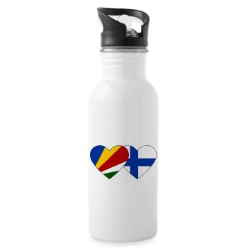 Seychellen Finnland Flagge Herz - Trinkflasche mit integriertem Trinkhalm - Weiß - Rechts