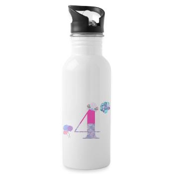 4th birthday mermaid - Water bottle with straw - white - Right