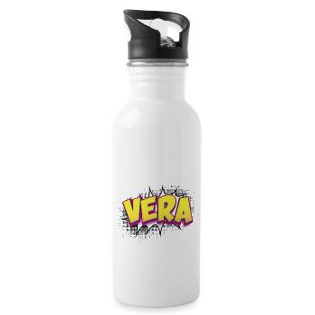 Vera Custom Name Comic Book Style Pop Art, Vera - Water bottle with straw - white - Right