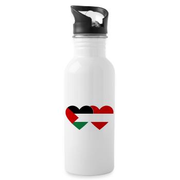 Palestine Austria Flag Heart - Water bottle with straw - white - Right
