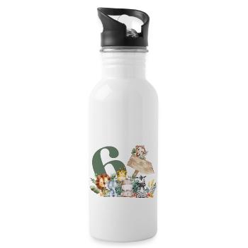 Personalisierte Safari zum 6. Geburtstag - Trinkflasche mit integriertem Trinkhalm - Weiß - Rechts