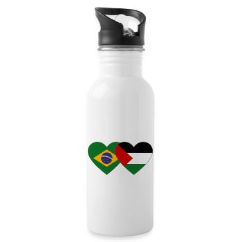 Brésil Palestine drapeau coeur - Gourde avec paille intégrée - blanc - Droite