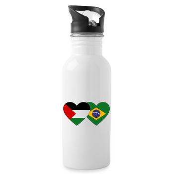 Palästina Brasilien Flagge Herz - Trinkflasche mit integriertem Trinkhalm - Weiß - Rechts