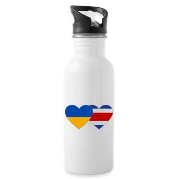 Ukraine Costa Rica Flag Heart - Water bottle with straw - white - Right