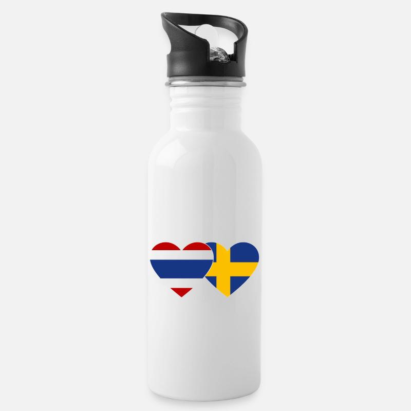 Thailand Schweden Flagge Herz - Trinkflasche mit integriertem Trinkhalm - Weiß
