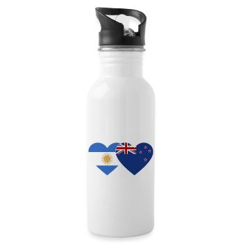 Argentinien Neuseeland Flagge Herz - Trinkflasche mit integriertem Trinkhalm - Weiß - Rechts